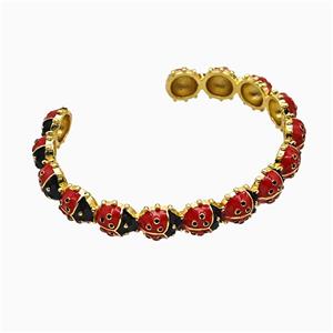 Copper Ladybug Bangles Red Enamel Gold Plated, approx 11mm, 50-55mm dia [FN51837]