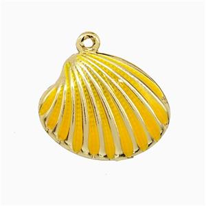 Copper Scallop Shell Pendant Yellow Enamel Gold Plated, approx 15-19mm [FN51842]