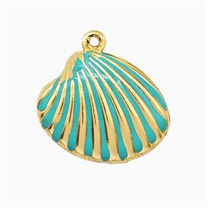 Copper Scallop Shell Pendant Teal Enamel Gold Plated, approx 15-19mm [FN51843]