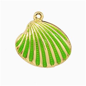 Copper Scallop Shell Pendant Green Enamel Gold Plated, approx 15-19mm [FN51844]
