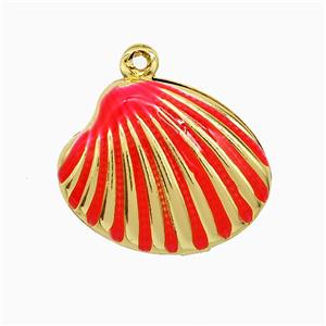 Copper Scallop Shell Pendant Red Enamel Gold Plated, approx 15-19mm [FN51845]