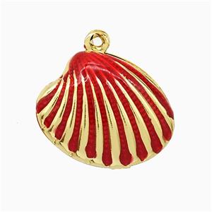 Copper Scallop Shell Pendant Red Enamel Gold Plated, approx 15-19mm [FN51846]