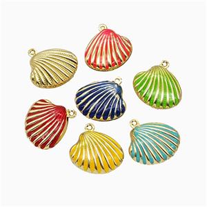 Copper Scallop Shell Pendant Enamel Gold Plated Mixed, approx 15-19mm [FN51847]