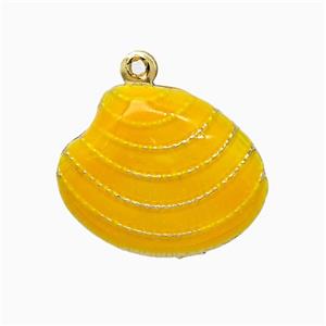 Copper Scallop Shell Pendant Yellow Enamel Gold Plated, approx 15-19mm [FN51849]