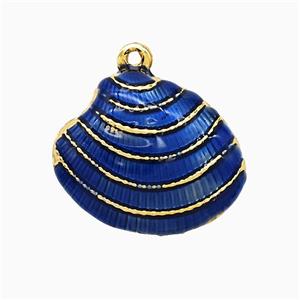 Copper Scallop Shell Pendant Blue Enamel Gold Plated, approx 15-19mm [FN51850]