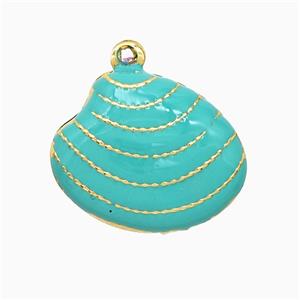 Copper Scallop Shell Pendant Teal Enamel Gold Plated, approx 15-19mm [FN51851]