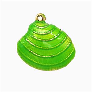 Copper Scallop Shell Pendant Green Enamel Gold Plated, approx 15-19mm [FN51852]