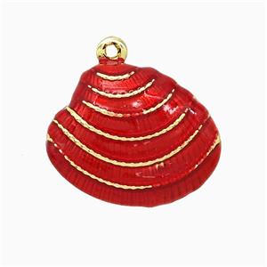 Copper Scallop Shell Pendant Red Enamel Gold Plated, approx 15-19mm [FN51854]