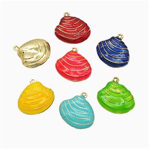 Copper Scallop Shell Pendant Enamel Gold Plated Mixed, approx 15-19mm [FN51855]