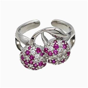 Copper Cherry Rings Micropave Zirconia Platinum Plated, approx 13-17mm, 18mm dia [FN51861]