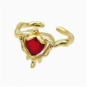 Copper Strawberry Rings Pave Red Crystal Glass Gold Plated, approx 13-16mm, 18mm dia [FN51863]