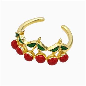 Copper Cherry Rings Red Enamel Gold Plated, approx 10mm, 18mm dia [FN51864]