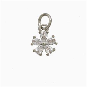 Copper Flower Pendant Pave Zirconia Platinum Plated, approx 7.5mm [FN51877]