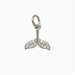 Copper Mermaid Tail Pendant Pave Zirconia Platinum Plated, approx 8-10mm [FN51888]
