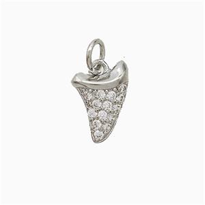 Copper Shark Tooth Charms Pendant Pave Zirconia Platinum Plated, approx 8-12mm [FN51898]
