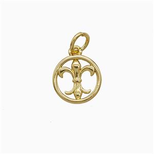 Copper Fleur De Lis Pendant Circle Gold Plated, approx 10mm [FN51913]
