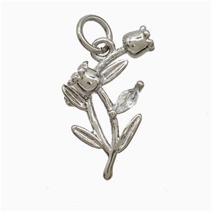 Copper Tulip Flower Pendant Pave Zirconia Platinum Plated, approx 10-20mm [FN51917]