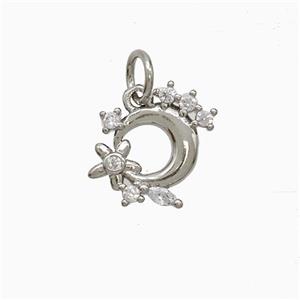 Copper Moon Flower Pendant Pave Zirconia Platinum Plated, approx 12-13mm [FN51940]
