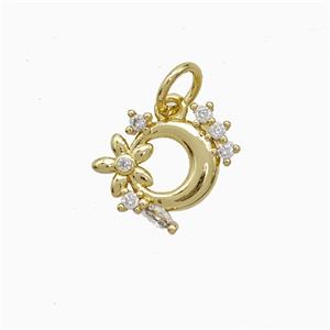 Copper Moon Flower Pendant Pave Zirconia Gold Plated, approx 12-13mm [FN51941]