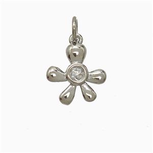 Copper Flower Pendant Pave Zirconia Platinum Plated, approx 12mm [FN51943]
