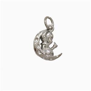 Copper Moon Baby Pendant Pave Zirconia Platinum Plated, approx 9-11mm [FN51949]