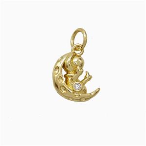 Copper Moon Baby Pendant Pave Zirconia Gold Plated, approx 9-11mm [FN51950]