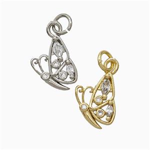 Copper Butterfly Pendant Pave Zirconia Mixed, approx 10-13mm [FN51954]