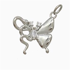 Copper Butterfly Pendant Pave Zirconia Platinum Plated, approx 15-17mm [FN51984]