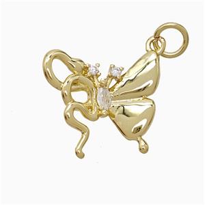 Copper Butterfly Pendant Pave Zirconia Gold Plated, approx 15-17mm [FN51985]