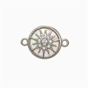 Copper Sun Connector Pave Zirconia Shell Platinum Plated, approx 12mm [FN51987]