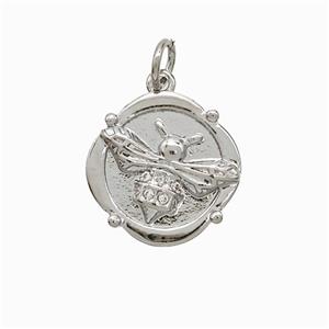 Copper Honeybee Pendant Pave Zirconia Platinum Plated, approx 15mm [FN51995]