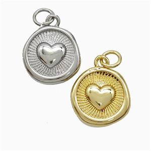 Copper Heart Pendant Circle Mixed, approx 13mm [FN52000]