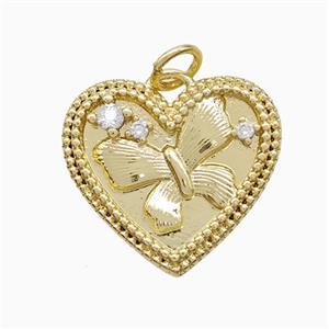 Copper Heart Butterfly Pendant Pave Zirconia Gold Plated, approx 18mm [FN52007]
