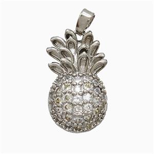 Copper Pineapple Pendant Pave Zirconia Platinum Plated, approx 13-21mm [FN52014]
