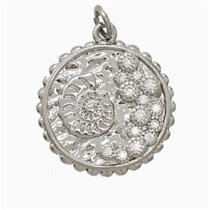 Copper Spiral Shell Pendant Pave Zirconia Circle Platinum Plated, approx 20mm [FN52017]