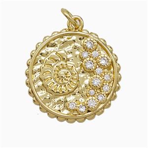 Copper Spiral Shell Pendant Pave Zirconia Circle Gold Plated, approx 20mm [FN52018]