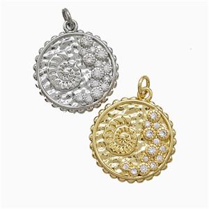 Copper Spiral Shell Pendant Pave Zirconia Circle Mixed, approx 20mm [FN52019]