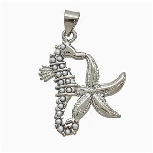 Copper Seahorse Starfish Pendant Pave Resin Platinum Plated, approx 20-23mm [FN52020]