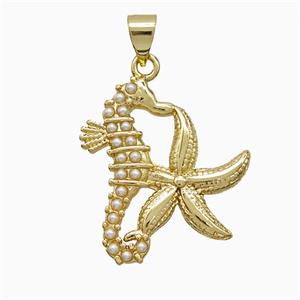 Copper Seahorse Starfish Pendant Pave Resin Gold Plated, approx 20-23mm [FN52021]