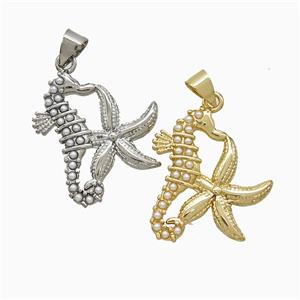 Copper Seahorse Starfish Pendant Pave Resin Mixed, approx 20-23mm [FN52022]