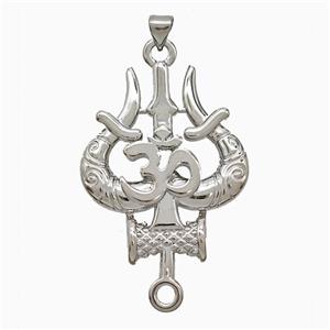 OM Mahakal Trishul Locket Charms Copper Pendant Platinum Plated, approx 29-45mm [FN52024]