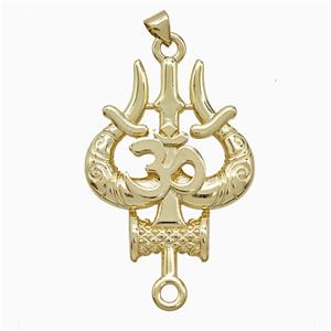 OM Mahakal Trishul Locket Charms Copper Pendant Gold Plated, approx 29-45mm [FN52025]