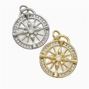 Dharma Wheel Charms Copper Pendant Pave Zirconia Shell Circle Mixed, approx 19mm [FN52029]