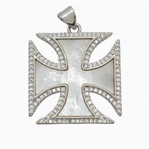 Copper Cross Pendant Pave Zirconia Shell Platinum Plated, approx 23mm [FN52030]