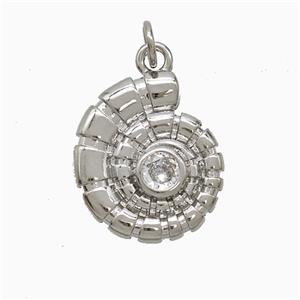 Copper Spiral Shell Pendant Pave Zirconia Platinum Plated, approx 15-18mm [FN52032]