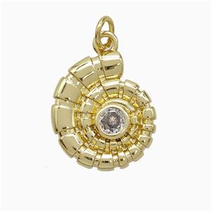 Copper Spiral Shell Pendant Pave Zirconia Gold Plated, approx 15-18mm [FN52033]