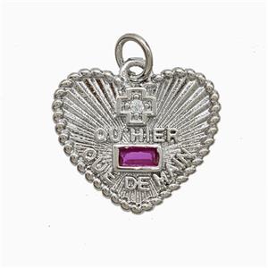 Copper Heart Pendant Pave Zirconia French Love Cross Platinum Plated, approx 14-17mm [FN52035]