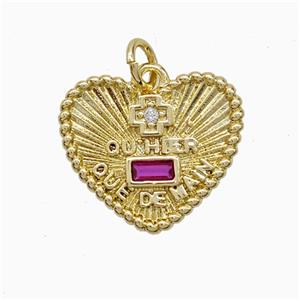 Copper Heart Pendant Pave Zirconia French Love Cross Gold Plated, approx 14-17mm [FN52036]