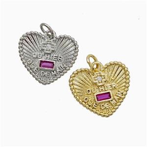 Copper Heart Pendant Pave Zirconia French Love Cross Mixed, approx 14-17mm [FN52037]