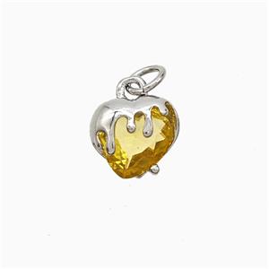 Copper Heart Pendant Pave Yellow Crystal Glass Platinum Plated, approx 10mm [FN52043]